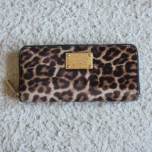 Michael Kors East West Zip Leather Calf Hair Wallet, Leopard